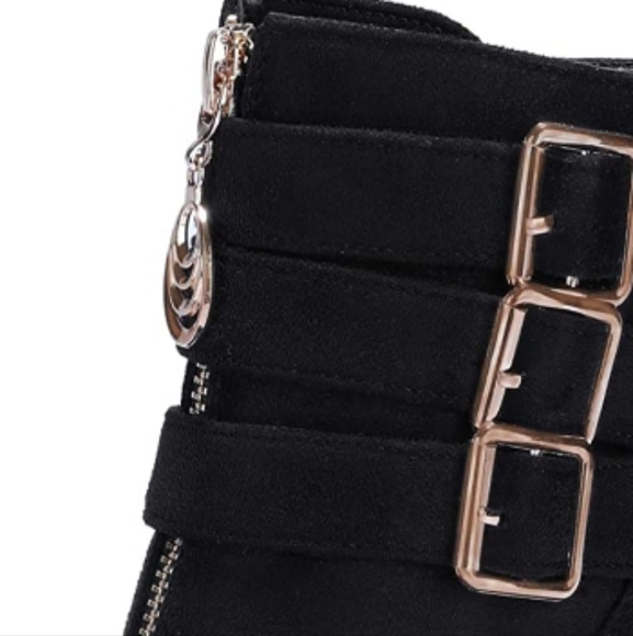 IDIFU black Women's 3 Buckle Strap Ankle Booties 3 Inch Pointed Toe Zipper Heels - Picture 5 of 7